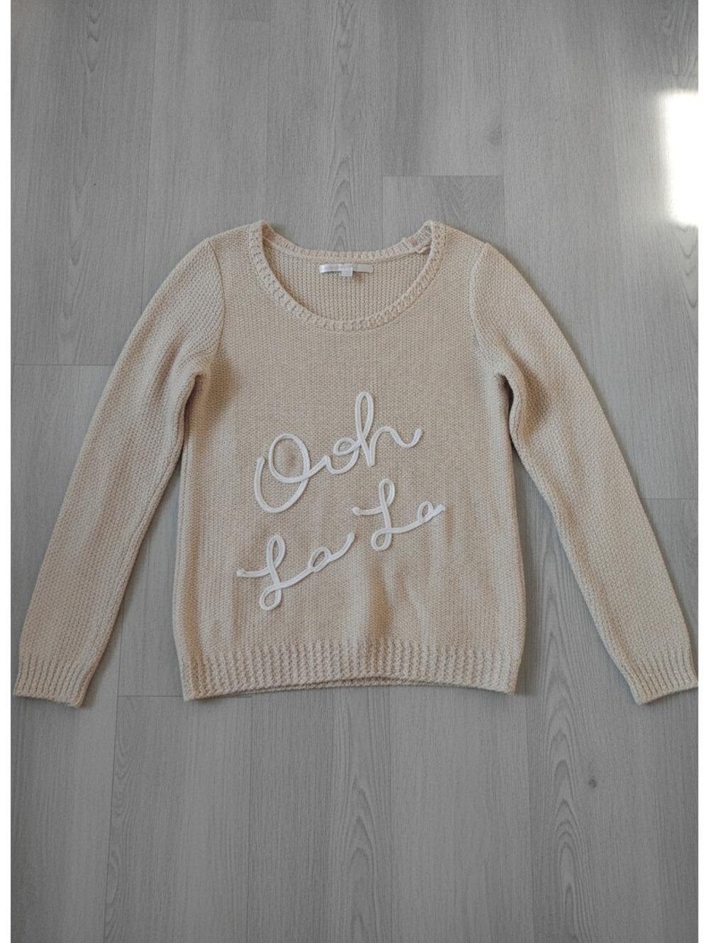 LC Lauren Conrad Ooh La La Metallic Knit Scoop Neck Sweater Medium Beige Gold